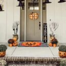Halloween Pumpkin Bath Rug Non-Slip Absorbent Washable Knitted Polyester Entryway Mat