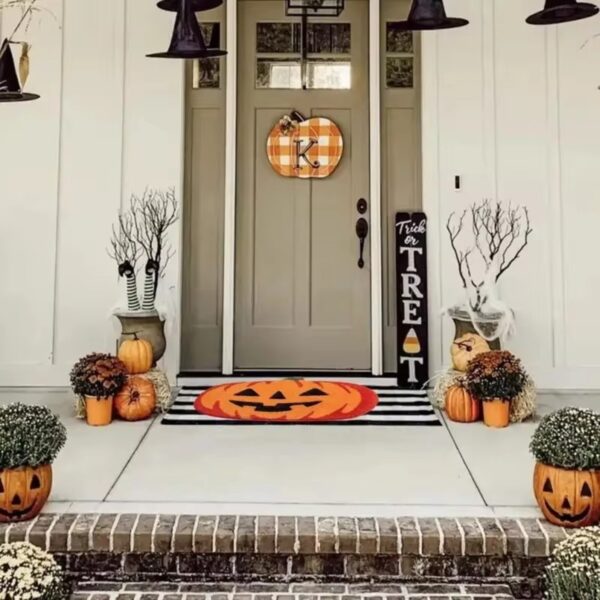 Halloween Pumpkin Bath Rug Non-Slip Absorbent Washable Knitted Polyester Entryway Mat - Image 3