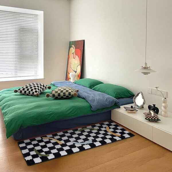 Vintage Checkerboard Bedside Bedroom Bedside Rug - Image 2
