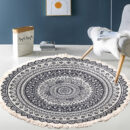 Cotton Linen Vintage Bedside Mat Fringe Print Round Rug