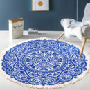 Cotton Linen Vintage Bedside Mat Fringe Print Round Rug