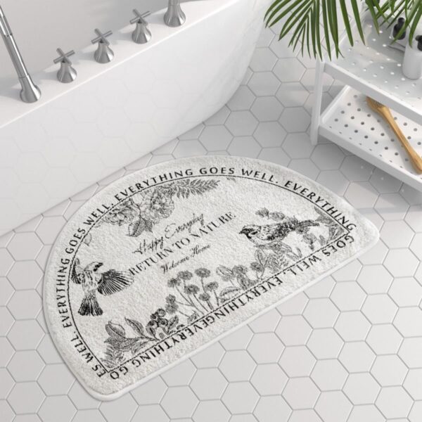 American Hand-painted Flower And Bird Pastoral Floral Semicircle Rug - Image 6