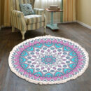 Cotton Linen Vintage Bedside Mat Fringe Print Round Rug