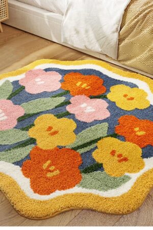 Soft Flower Round Bedside Rug Fluffy Plush Bedroom