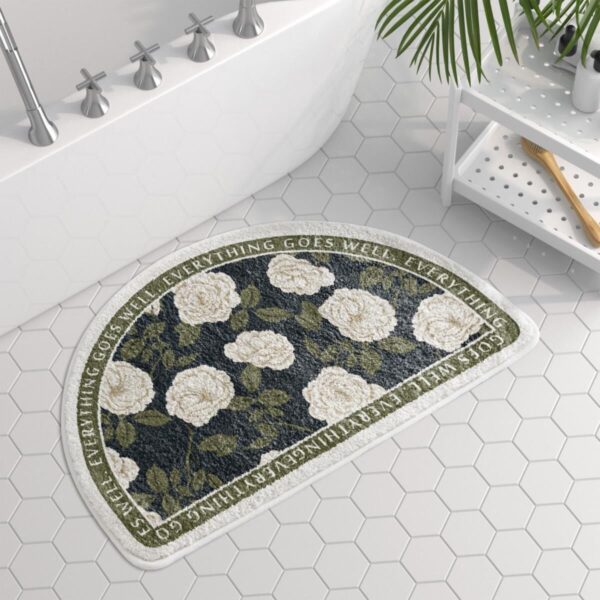 American Hand-painted Flower And Bird Pastoral Floral Semicircle Rug - Image 3