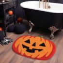 Halloween Pumpkin Bath Rug Non-Slip Absorbent Washable Knitted Polyester Entryway Mat