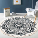 Cotton Linen Vintage Bedside Mat Fringe Print Round Rug