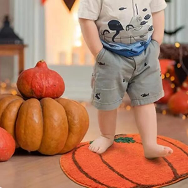 Halloween Pumpkin Bath Rug Non-Slip Absorbent Washable Knitted Polyester Entryway Mat - Image 5