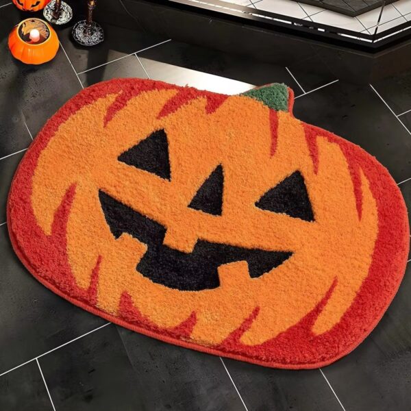 Halloween Pumpkin Bath Rug Non-Slip Absorbent Washable Knitted Polyester Entryway Mat