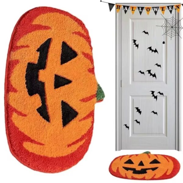 Halloween Pumpkin Bath Rug Non-Slip Absorbent Washable Knitted Polyester Entryway Mat - Image 4