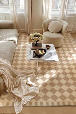 French Medieval Living Room Checkerboard Rug