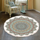 Cotton Linen Vintage Bedside Mat Fringe Print Round Rug