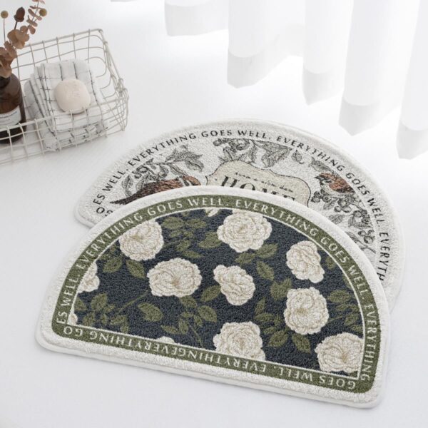 American Hand-painted Flower And Bird Pastoral Floral Semicircle Rug - Image 9