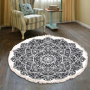 Cotton Linen Vintage Bedside Mat Fringe Print Round Rug