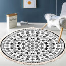Cotton Linen Vintage Bedside Mat Fringe Print Round Rug