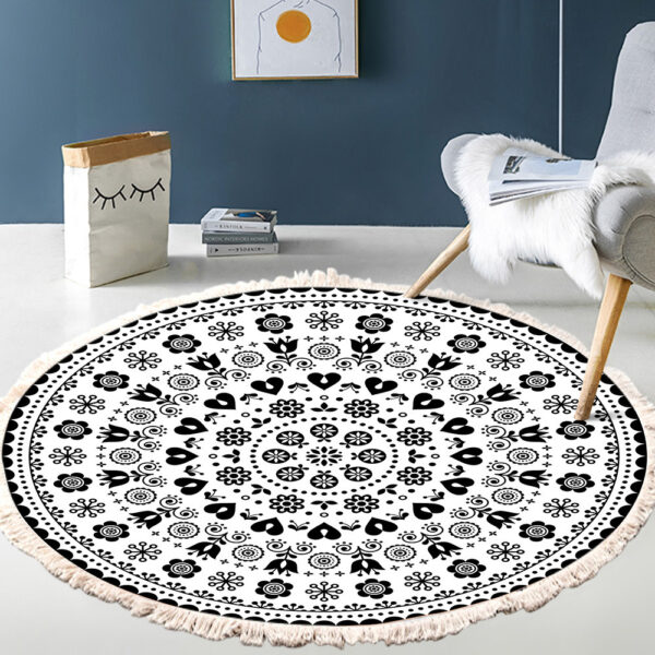 Cotton Linen Vintage Bedside Mat Fringe Print Round Rug