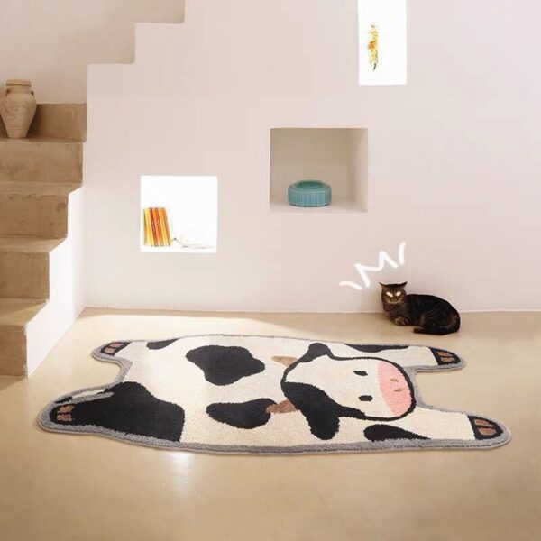 Bedroom Cute Cow Shape Plush Rug - Image 5