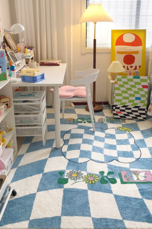 Living Room Bedroom Checkerboard Room Bedside Rug
