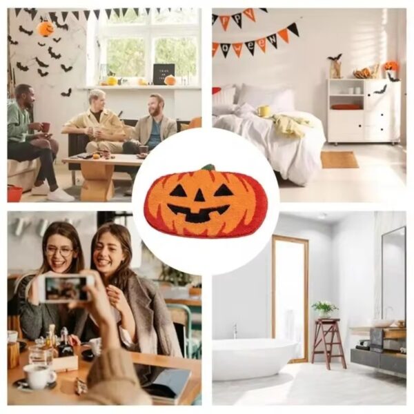 Halloween Pumpkin Bath Rug Non-Slip Absorbent Washable Knitted Polyester Entryway Mat - Image 2
