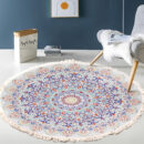 Cotton Linen Vintage Bedside Mat Fringe Print Round Rug